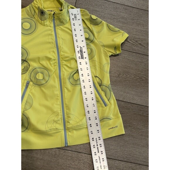 Annika Cutter & Buck Polo Women's Small Green Geometric Zip Up Pickleball Golf - Picture 5 of 6
